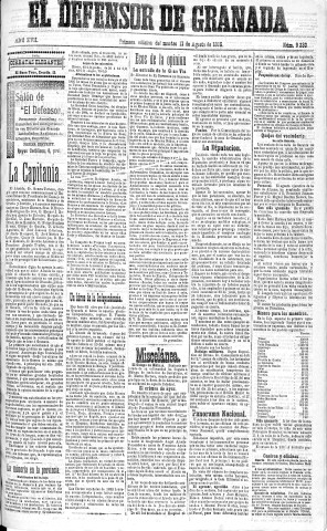 'El Defensor de Granada  : diario político independiente' - Año XVII Número 9230 1ª ed. - 1896 Agosto 11