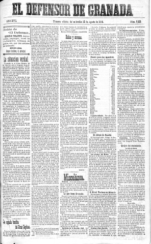 'El Defensor de Granada  : diario político independiente' - Año XVII Número 9231 1ª ed. - 1896 Agosto 12