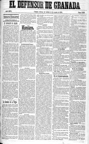 'El Defensor de Granada  : diario político independiente' - Año XVII Número 9234 1ª ed. - 1896 Agosto 15