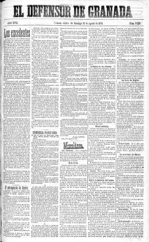 'El Defensor de Granada  : diario político independiente' - Año XVII Número 9235 1ª ed. - 1896 Agosto 16