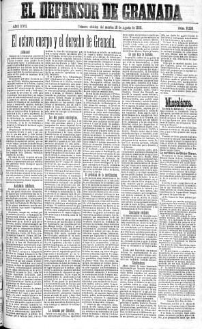 'El Defensor de Granada  : diario político independiente' - Año XVII Número 9237 1ª ed. - 1896 Agosto 18