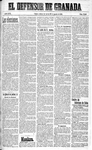 'El Defensor de Granada  : diario político independiente' - Año XVII Número 9239 1ª ed. - 1896 Agosto 20