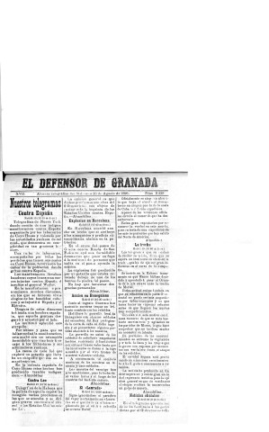 'El Defensor de Granada  : diario político independiente' - Año XVII Número 9240  - 1896 Agosto 20