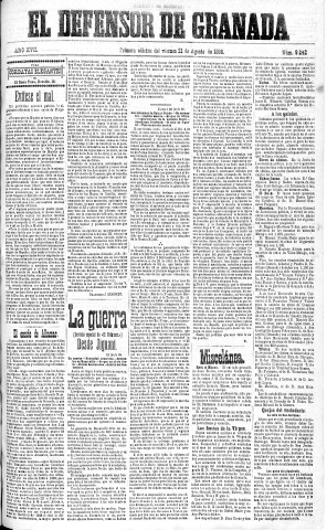 'El Defensor de Granada  : diario político independiente' - Año XVII Número 9240 1ª ed. - 1896 Agosto 21