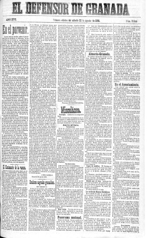 'El Defensor de Granada  : diario político independiente' - Año XVII Número 9242 1ª ed. - 1896 Agosto 22
