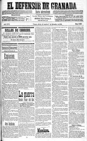 'El Defensor de Granada  : diario político independiente' - Año XVII Número 9256 1ª ed. - 1896 Septiembre 01
