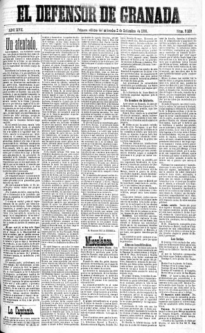 'El Defensor de Granada  : diario político independiente' - Año XVII Número 9258 1ª ed. - 1896 Septiembre 02