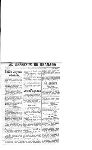 'El Defensor de Granada  : diario político independiente' - Año XVII Número 9262  - 1896 Septiembre 03