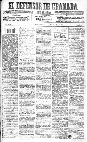 'El Defensor de Granada  : diario político independiente' - Año XVII Número 9262 1ª ed. - 1896 Septiembre 04