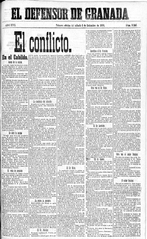 'El Defensor de Granada  : diario político independiente' - Año XVII Número 9265 1ª ed. - 1896 Septiembre 05