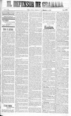 'El Defensor de Granada  : diario político independiente' - Año XVII Número 9279 1ª ed. - 1896 Septiembre 17