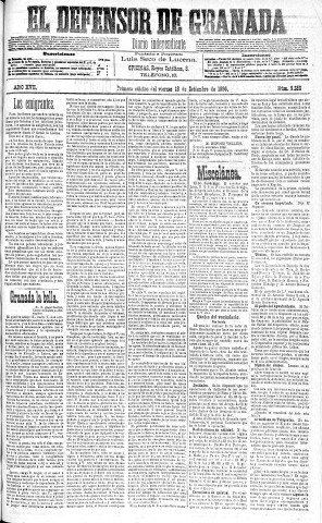 'El Defensor de Granada  : diario político independiente' - Año XVII Número 9280 1ª ed. - 1896 Septiembre 18