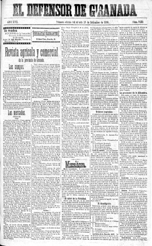 'El Defensor de Granada  : diario político independiente' - Año XVII Número 9281 1ª ed. - 1896 Septiembre 19