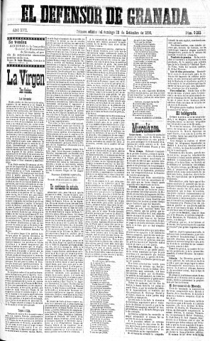 'El Defensor de Granada  : diario político independiente' - Año XVII Número 9283 1ª ed. - 1896 Septiembre 20