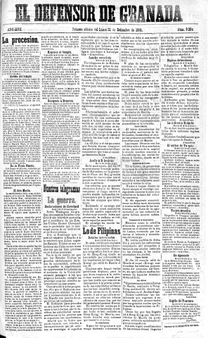 'El Defensor de Granada  : diario político independiente' - Año XVII Número 9284 1ª ed. - 1896 Septiembre 21