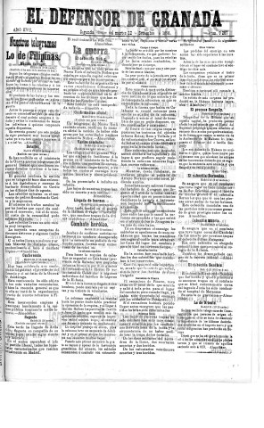 'El Defensor de Granada  : diario político independiente' - Año XVII Número 9287 2ª ed. - 1896 Septiembre 22