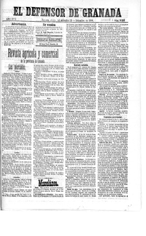'El Defensor de Granada  : diario político independiente' - Año XVII Número 9288 1ª ed. - 1896 Septiembre 23