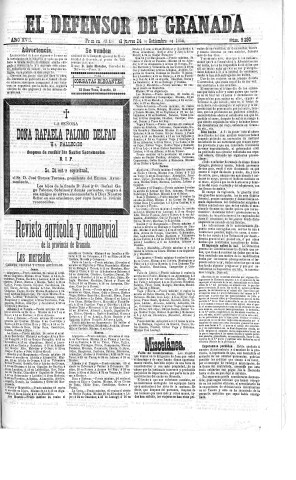 'El Defensor de Granada  : diario político independiente' - Año XVII Número 9290 1ª ed. - 1896 Septiembre 24