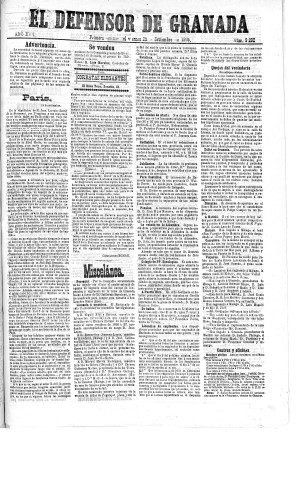 'El Defensor de Granada  : diario político independiente' - Año XVII Número 9292 1ª ed. - 1896 Septiembre 25
