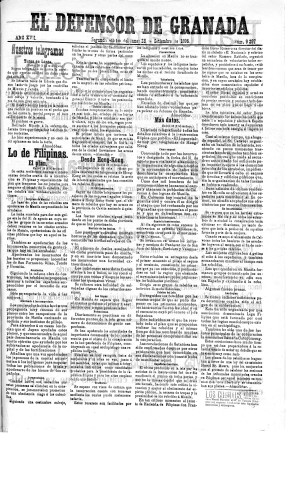 'El Defensor de Granada  : diario político independiente' - Año XVII Número 9297 2ª ed. - 1896 Septiembre 28