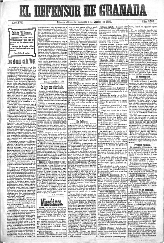 'El Defensor de Granada  : diario político independiente' - Año XVII Número 9308 1ª ed. - 1896 Octubre 07