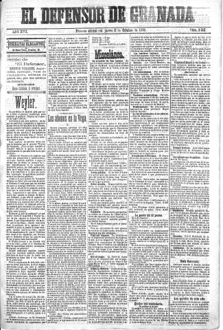 'El Defensor de Granada  : diario político independiente' - Año XVII Número 9310 1ª ed. - 1896 Octubre 08