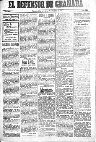 'El Defensor de Granada  : diario político independiente' - Año XVII Número 9311 1ª ed. - 1896 Octubre 09