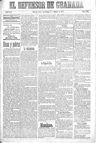 'El Defensor de Granada  : diario político independiente' - Año XVII Número 9313 1ª ed. - 1896 Octubre 11