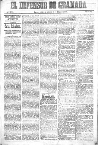 'El Defensor de Granada  : diario político independiente' - Año XVII Número 9316 1ª ed. - 1896 Octubre 14