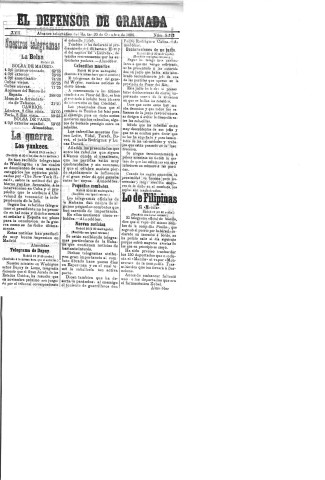 'El Defensor de Granada  : diario político independiente' - Año XVII Número 9323  - 1896 Octubre 20