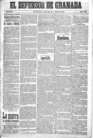 'El Defensor de Granada  : diario político independiente' - Año XVII Número 9329 1ª ed. - 1896 Octubre 25
