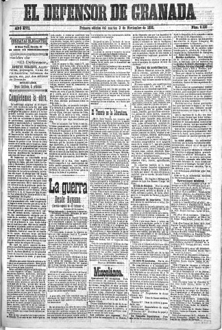 'El Defensor de Granada  : diario político independiente' - Año XVII Número 9342 1ª ed. - 1896 Noviembre 03