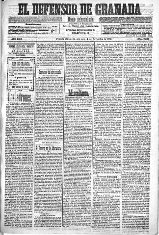 'El Defensor de Granada  : diario político independiente' - Año XVII Número 9342 1ª ed. - 1896 Noviembre 04