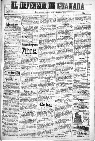 'El Defensor de Granada  : diario político independiente' - Año XVII Número 9345 1ª ed. - 1896 Noviembre 09