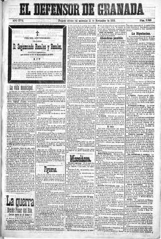 'El Defensor de Granada  : diario político independiente' - Año XVII Número 9346 1ª ed. - 1896 Noviembre 11