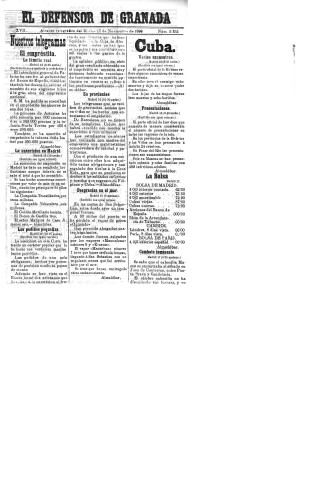 'El Defensor de Granada  : diario político independiente' - Año XVII Número 9353  - 1896 Noviembre 17