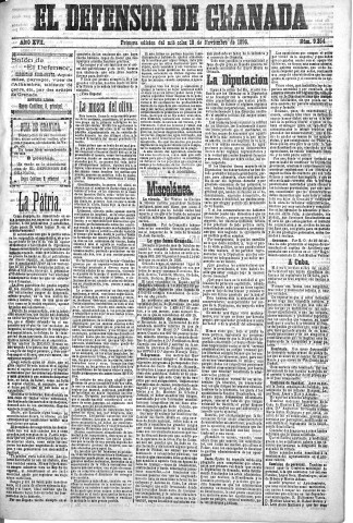 'El Defensor de Granada  : diario político independiente' - Año XVII Número 9354 1ª ed. - 1896 Noviembre 18