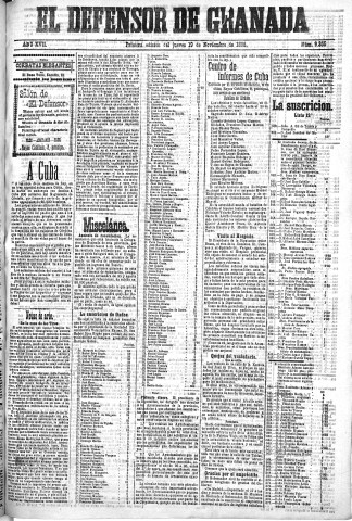 'El Defensor de Granada  : diario político independiente' - Año XVII Número 9355 1ª ed. - 1896 Noviembre 19