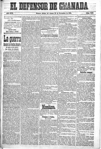 'El Defensor de Granada  : diario político independiente' - Año XVII Número 9356 1ª ed. - 1896 Noviembre 20