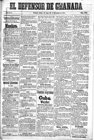 'El Defensor de Granada  : diario político independiente' - Año XVII Número 9359 1ª ed. - 1896 Noviembre 23
