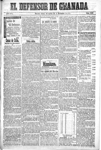 'El Defensor de Granada  : diario político independiente' - Año XVII Número 9360 1ª ed. - 1896 Noviembre 24