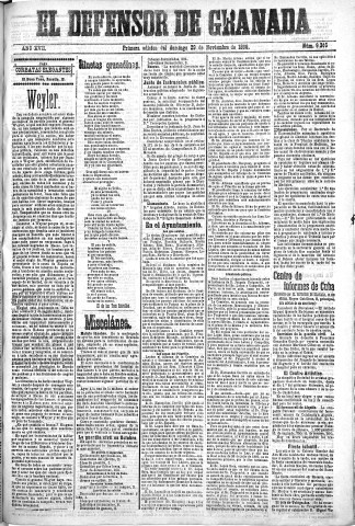 'El Defensor de Granada  : diario político independiente' - Año XVII Número 9364 1ª ed. - 1896 Noviembre 29
