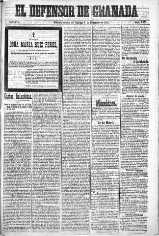 'El Defensor de Granada  : diario político independiente' - Año XVII Número 9375 1ª ed. - 1896 Diciembre 06