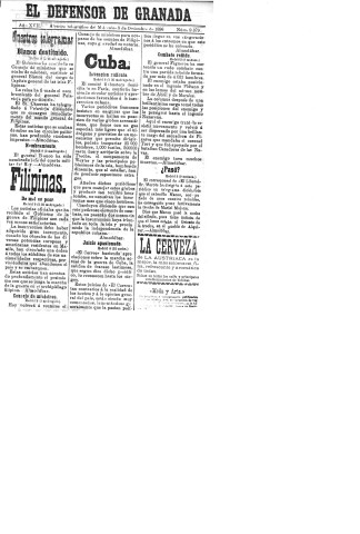 'El Defensor de Granada  : diario político independiente' - Año XVII Número 9379  - 1896 Diciembre 09