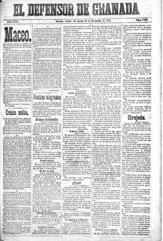 'El Defensor de Granada  : diario político independiente' - Año XVII Número 9380 1ª ed. - 1896 Diciembre 10