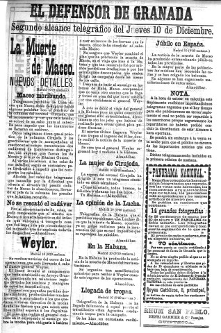 'El Defensor de Granada  : diario político independiente' - Año XVII Número 9380  - 1896 Diciembre 10