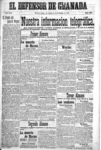 'El Defensor de Granada  : diario político independiente' - Año XVII Número 9381 1ª ed. - 1896 Diciembre 11