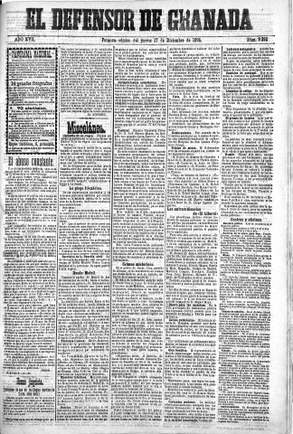 'El Defensor de Granada  : diario político independiente' - Año XVII Número 9388 1ª ed. - 1896 Diciembre 17