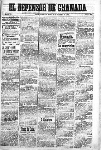 'El Defensor de Granada  : diario político independiente' - Año XVII Número 9388 1ª ed. - 1896 Diciembre 18