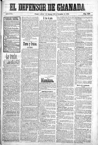'El Defensor de Granada  : diario político independiente' - Año XVII Número 9393 1ª ed. - 1896 Diciembre 20
